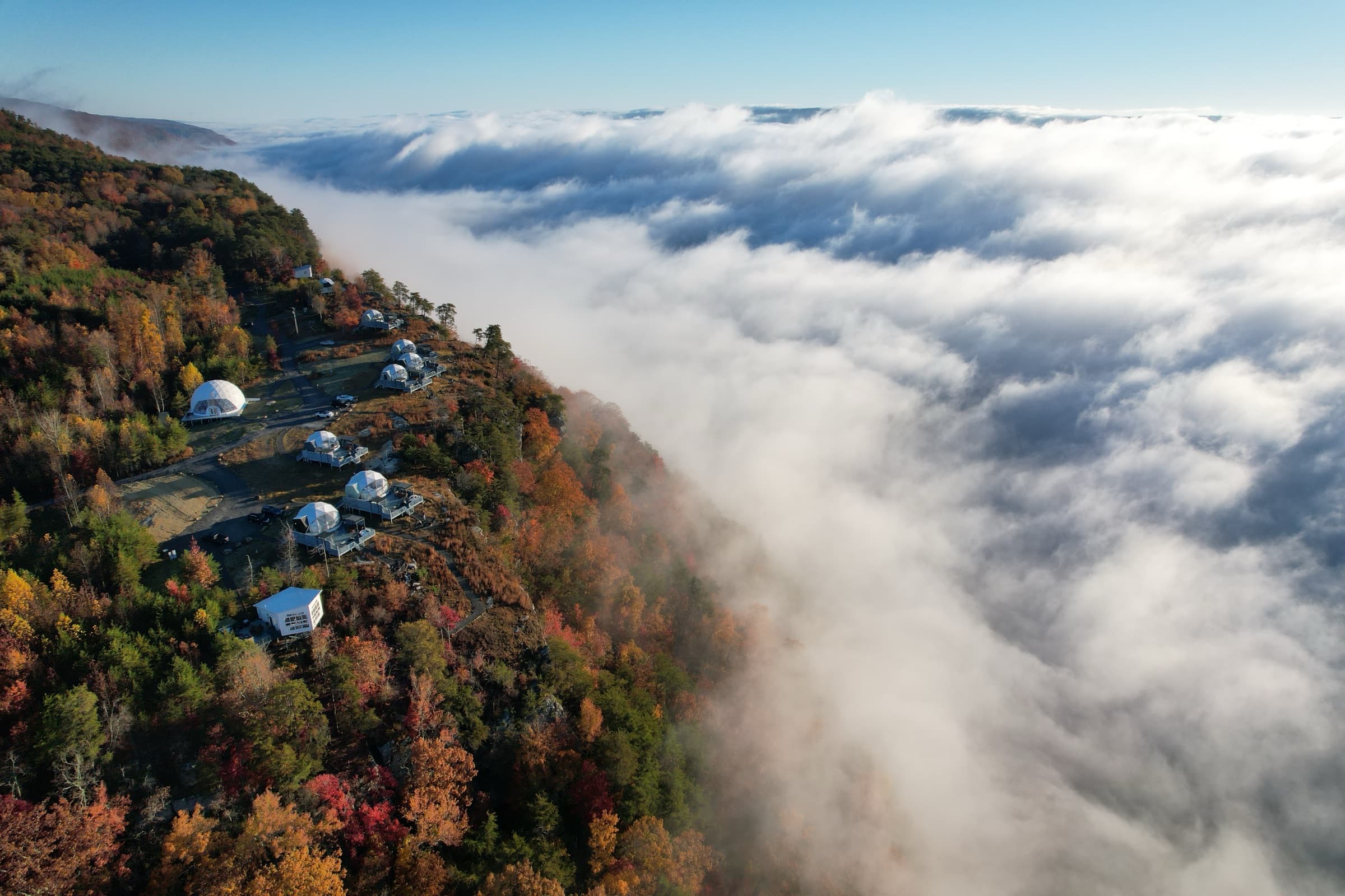 BOLT FARM domes above the clouds on a fall morning