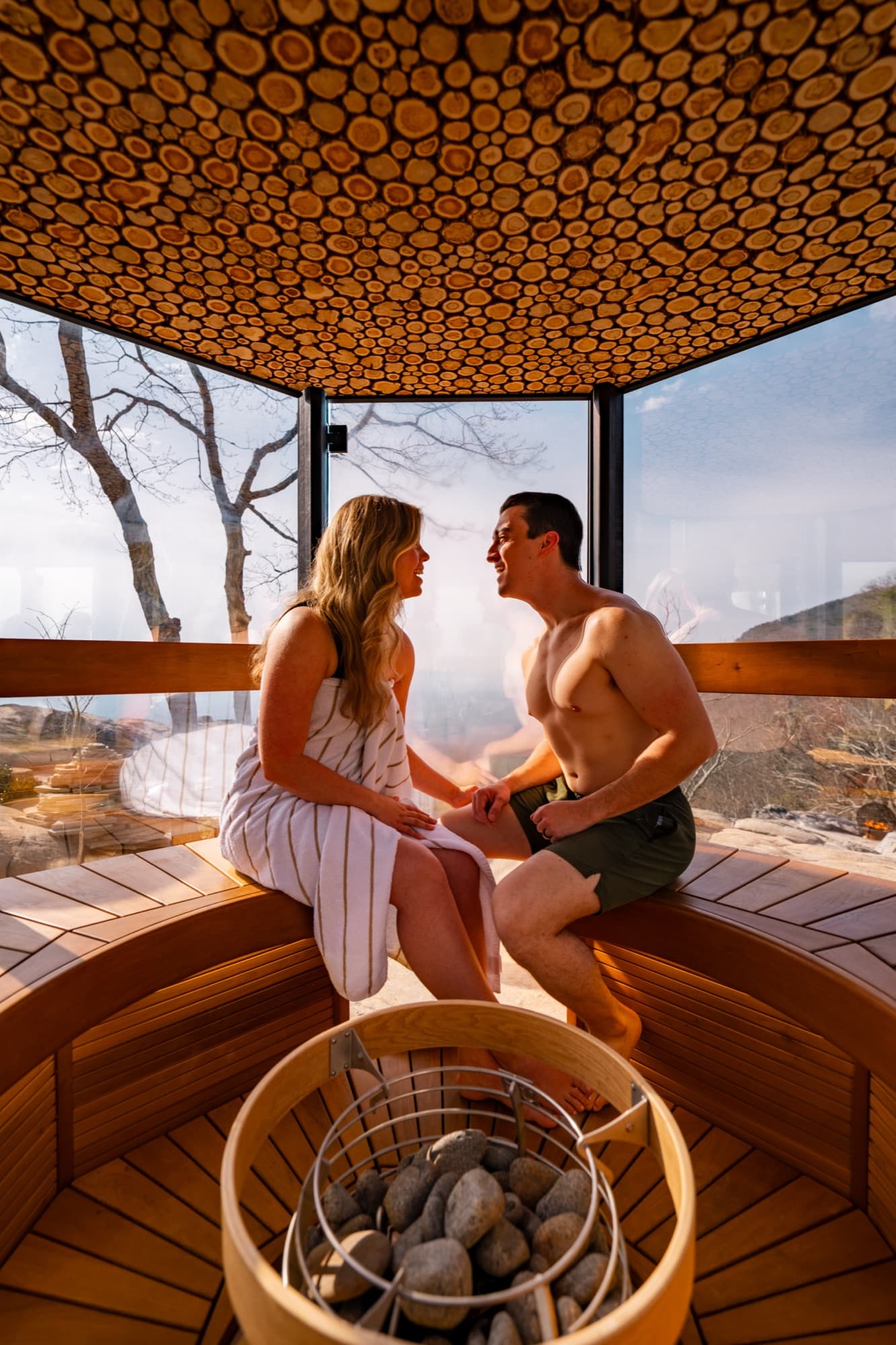 Mirror sauna with panoramic views