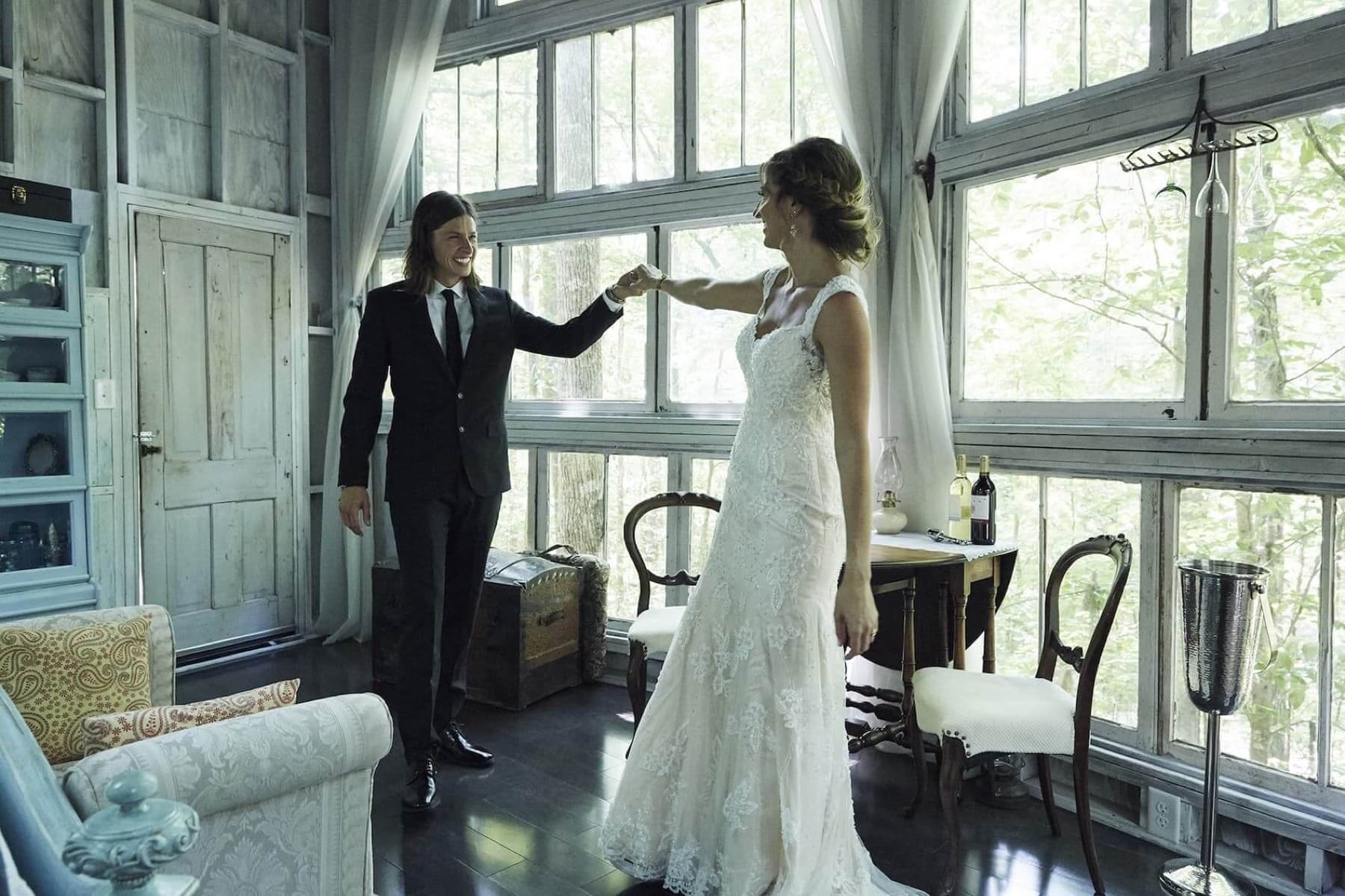 Seth and Tori Bolt dancing at the treehouse on their wedding day